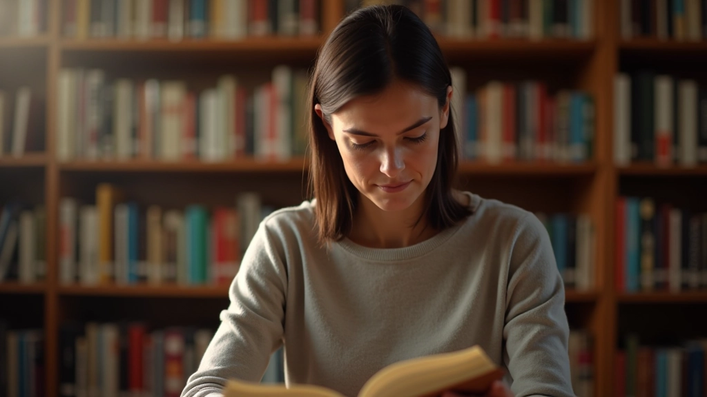 Personne lisant dans une bibliothèque